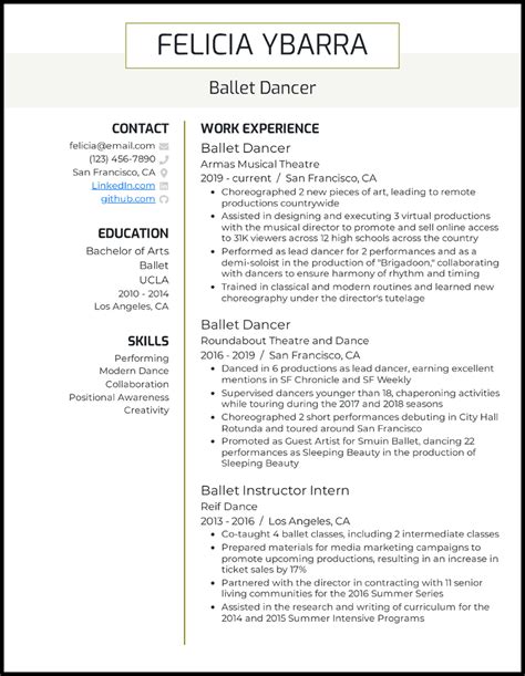 dancer resume example|9 Dance Resume Examples & Guide Built for 2024 .
